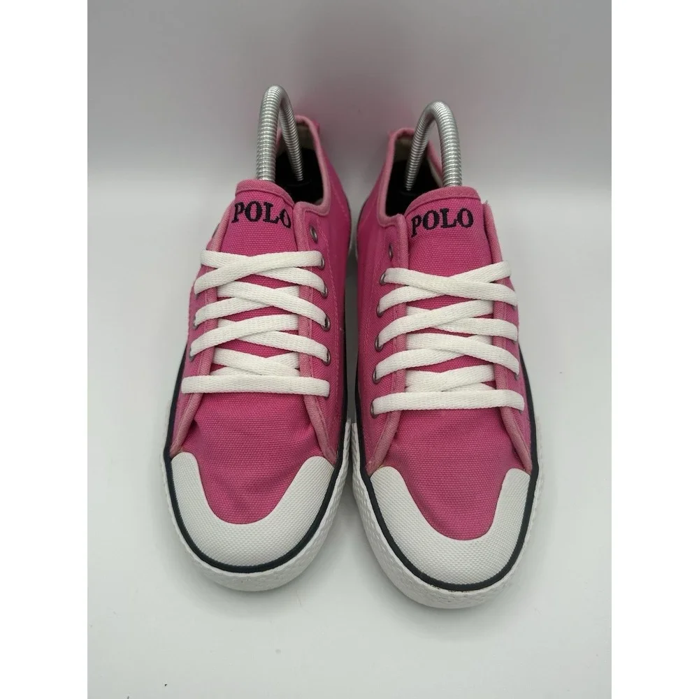 Polo Ralph Lauren Pink Canvas Low Top Sneakers Size 7 Logo Accent